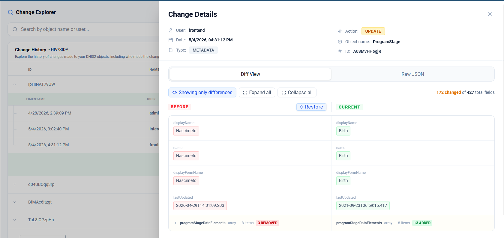 Group Object Diff View